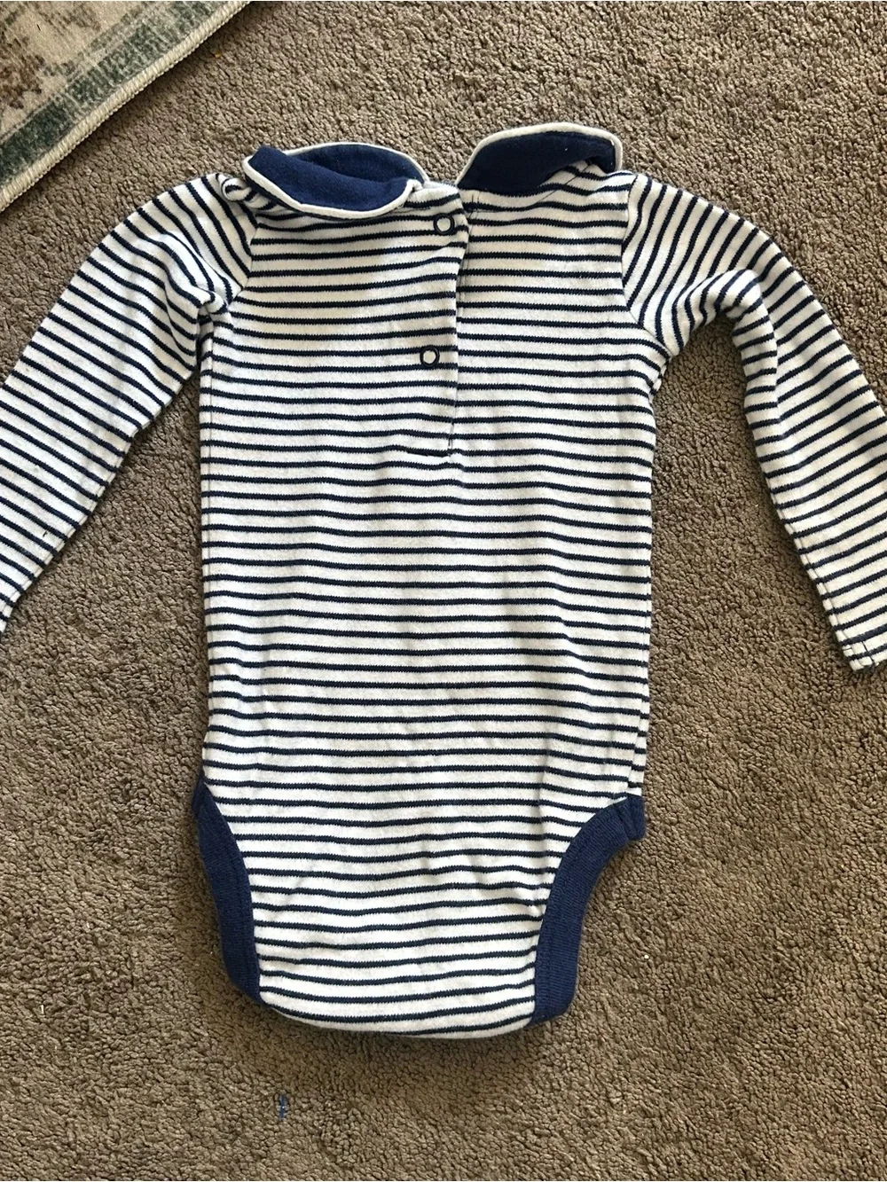 Baby Boden Navy & White Striped Peter Pan Collar One-Piece